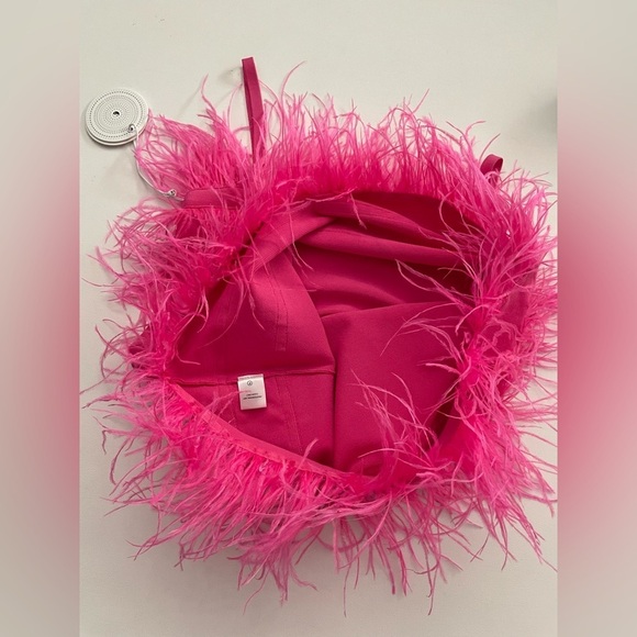 STAUD Etta Dress Feather Trim Stretch Knit Mini Bright Pink Party Festival XS - Picture 11 of 13